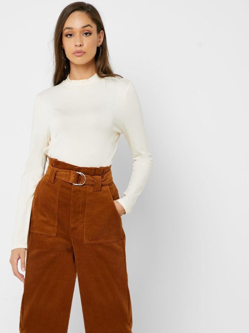 Forever21 Paperbag Waistline Wide Leg High Rise Corduroy Pants